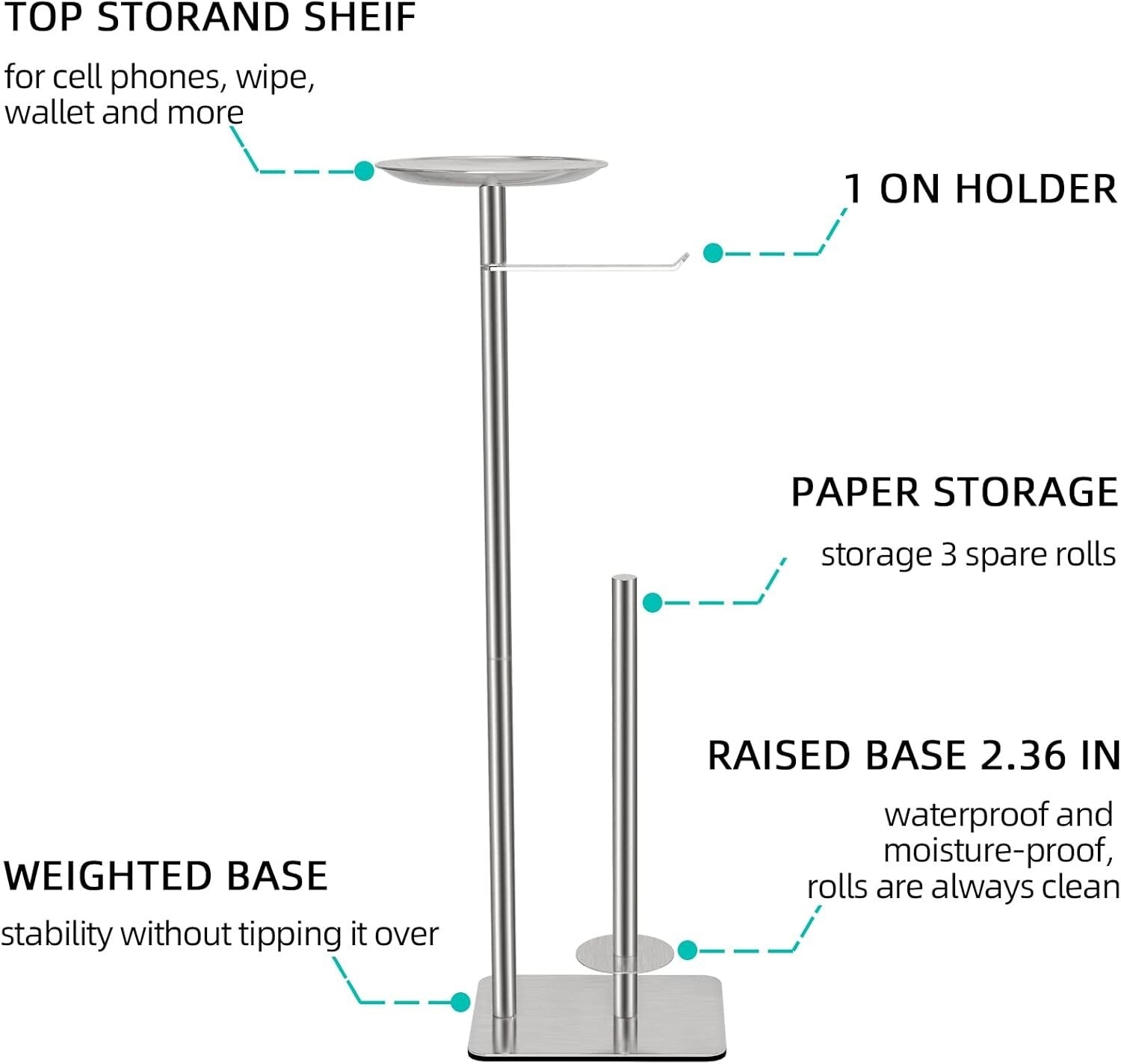 Stylish Free Standing Toilet Paper Holder Stand with 4 Roll Capacity in Brush...