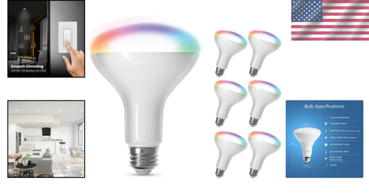 Energy-Efficient BR30 Smart LED Light Bulbs, 6-Pack with Color Changing Features