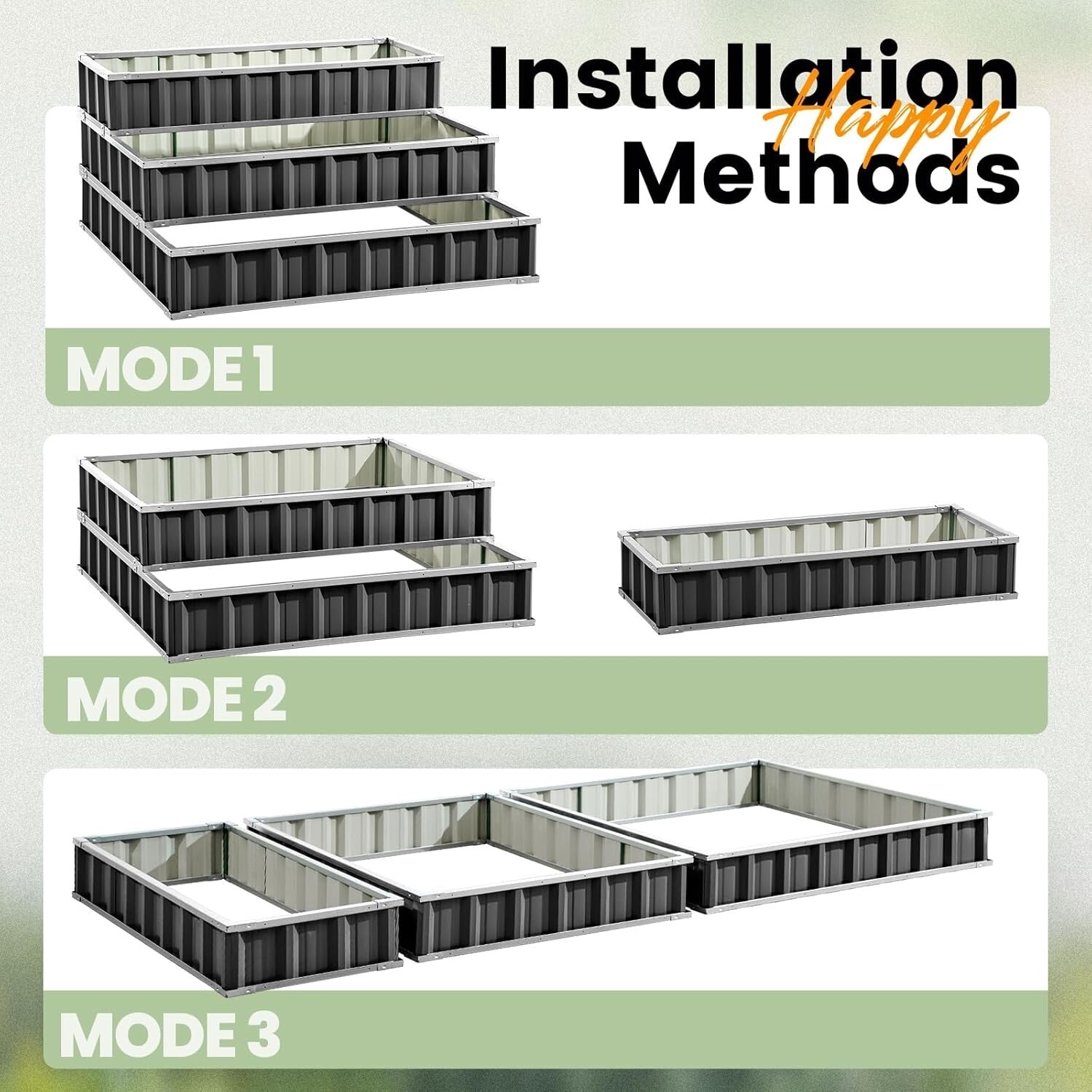 3-Tier Adjustable Raised Garden Bed - Galvanized Steel for Stylish Gardening