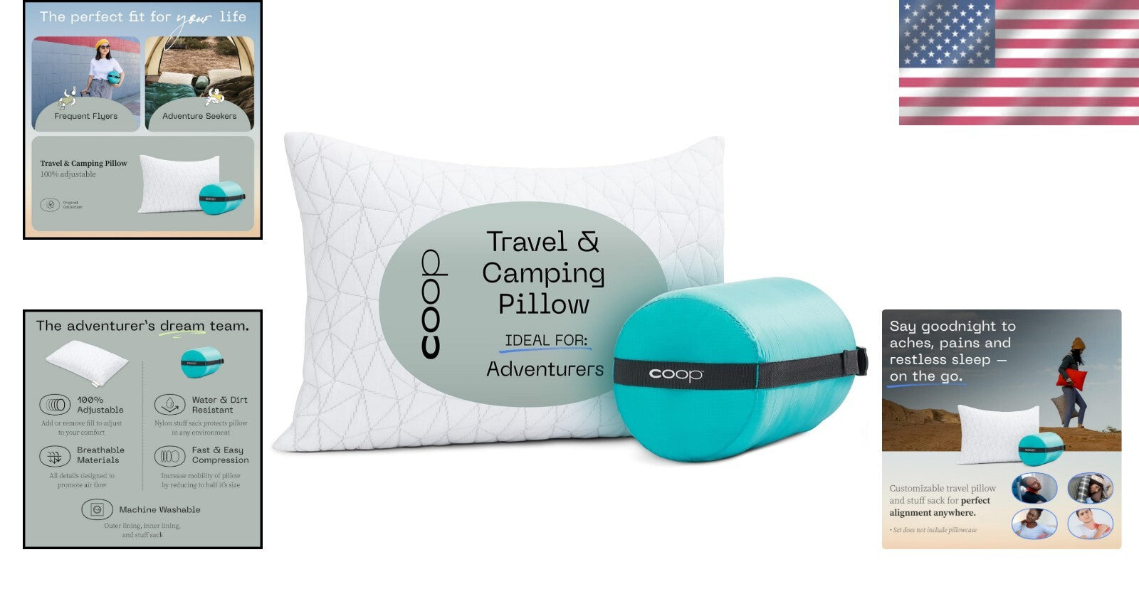 Ergonomic Adjustable Travel Pillow - Washable Cover & Travel-Safe Design 19x13