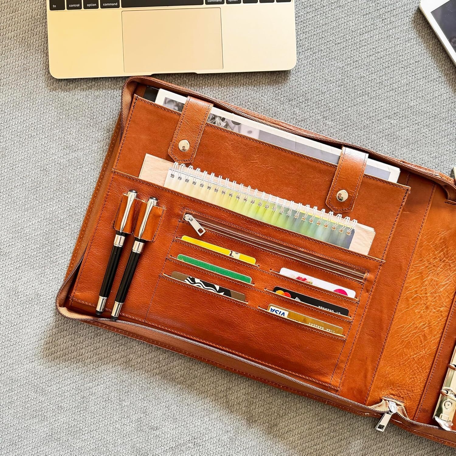 Elegant 7-Ring Check Binder Portfolio in Genuine Buffalo Leather - 600 Checks