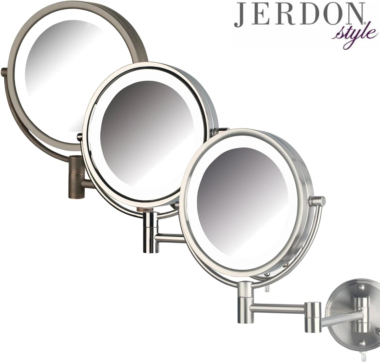 Luxury Wall-Mounted Makeup Mirror with Lights - 8X Magnification, Nickel Finish