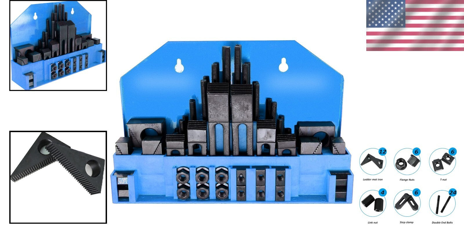 58-Piece T-Slot Clamp Set for 5/8" Slots & 1/2"-13 Studs - Bridgeport Compatible