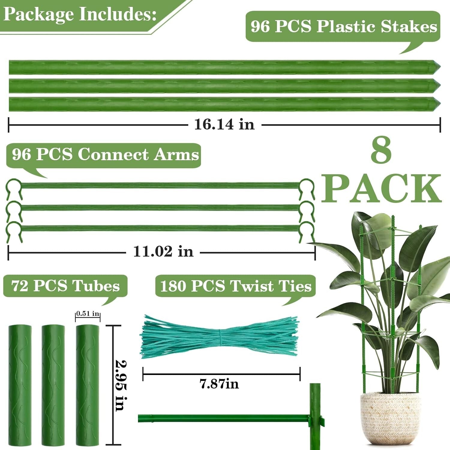 Premium 8-Piece Triangular Tomato Cages - Adjustable & Sturdy Plant Support