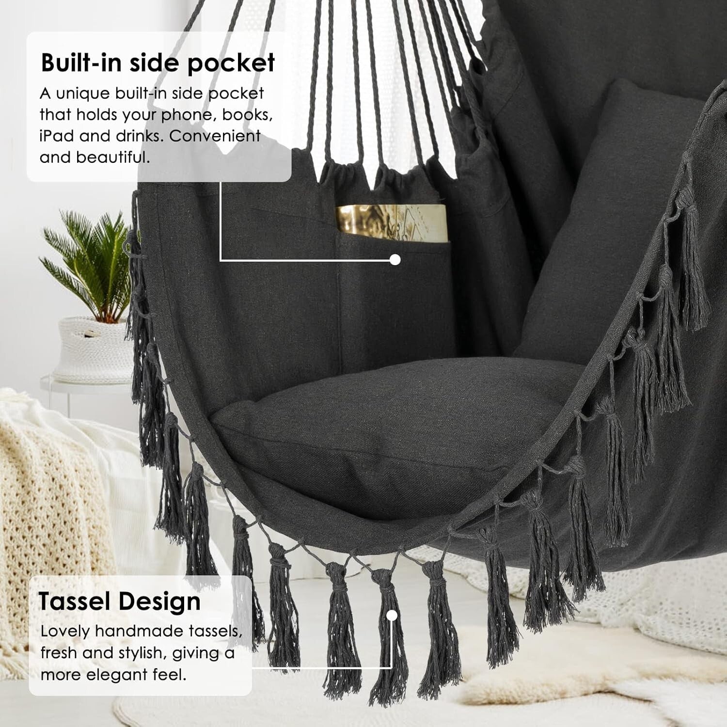 Stylish Portable Hammock Chair with Cushions - Ideal for Relaxation & Reading