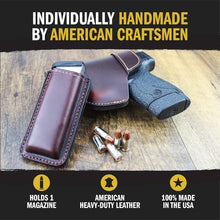 Load image into Gallery viewer, Elegant Multi-Fit Leather Magazine Holder for 9mm, .40, .45, and .380 Pistols