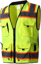 Load image into Gallery viewer, Professional Class 2 Safety Vest with Reflective Strips and 12 Tactical Pockets