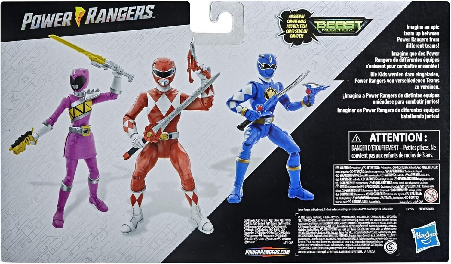 Collectible 3-Pack Action Figures: Mighty Morphin Red, Dino Charge Pink Rangers