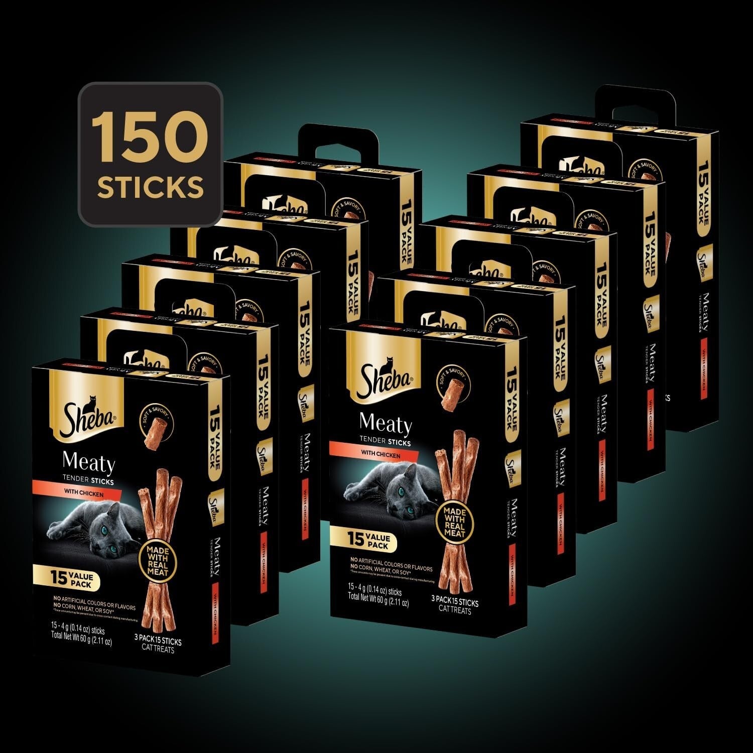 Individually Wrapped Sheba Chicken Treats - Soft Meaty Sticks for Cats, 2.77 lbs