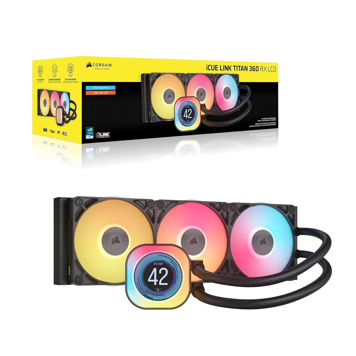 iCUE Link Titan 360 RX AIO CPU Cooler - RGB LCD Display & Low-Noise Design
