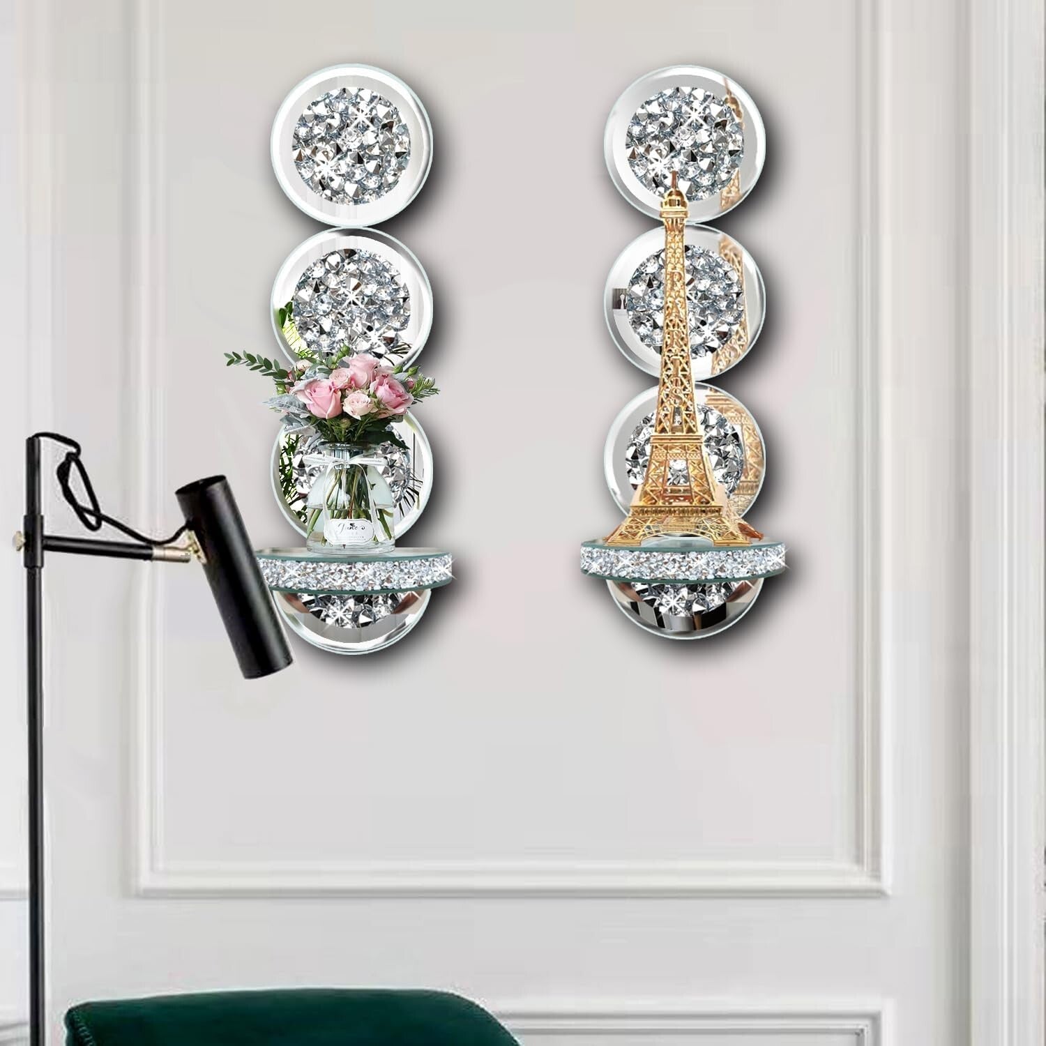 Crystal Crush Diamond Wall Sconces - Elegant Candle Holders for Living Rooms