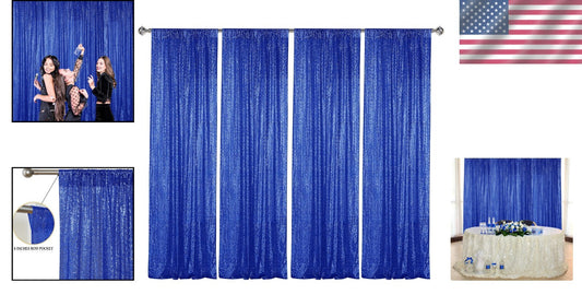Elegant 4-Piece Navy Sequin Photography Backdrop - 2FT x 8FT Perfect for Parties