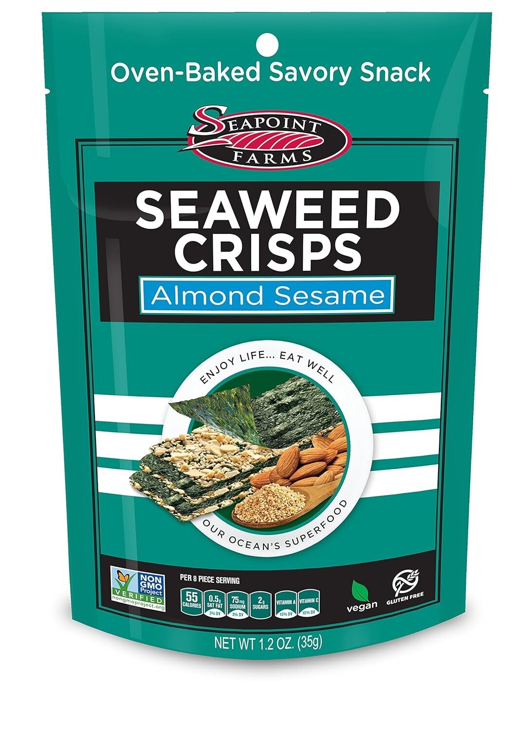 Delicious Seaweed Crisps - Almond Sesame, Vegan & Gluten-Free Snack Pack of 12