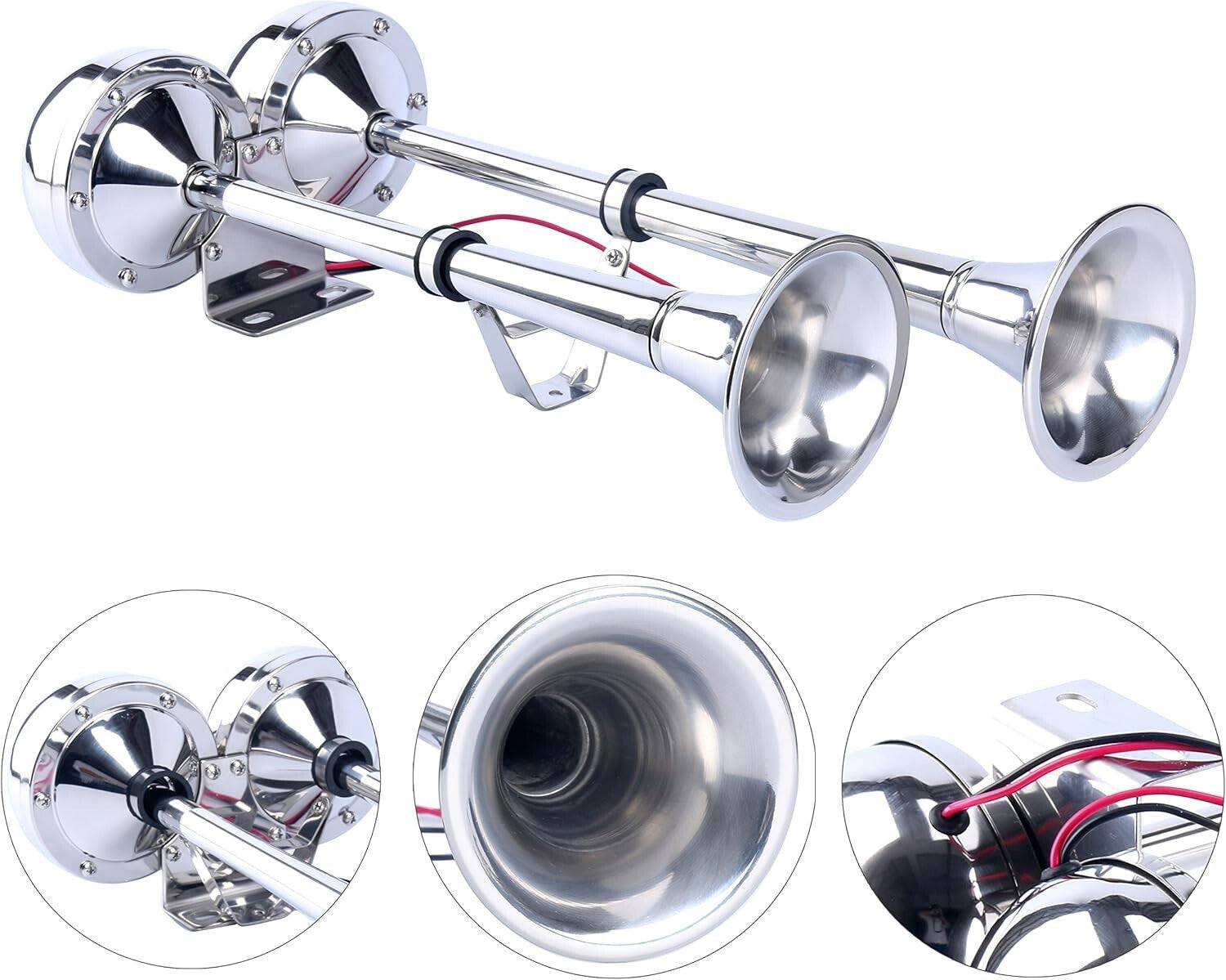 Durable Stainless Steel 12V Dual Trumpet Horn - 125dB for Marine & Auto Use