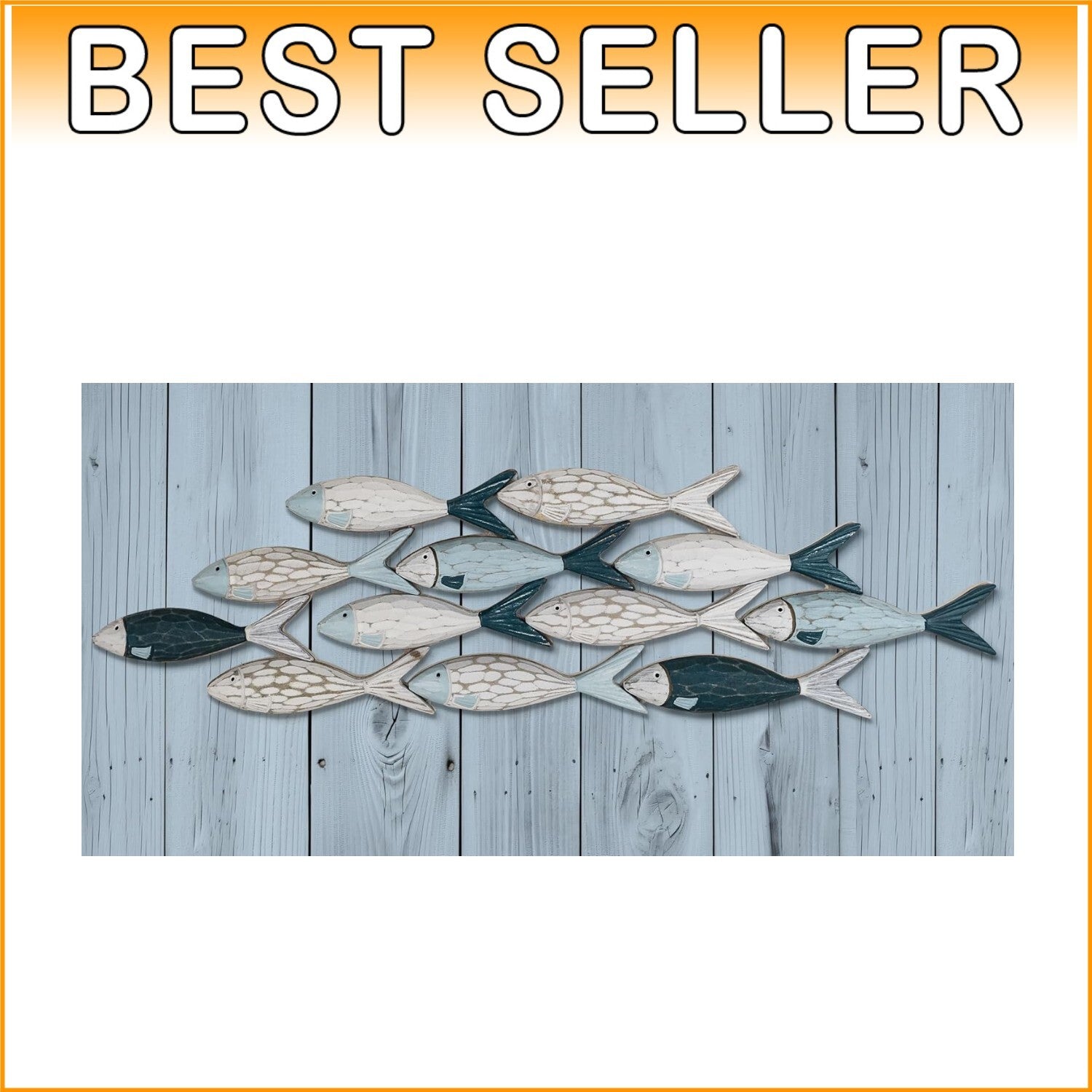 Navy and Light Blue Wooden Fish Wall Art - Coastal Elegance for Any Room