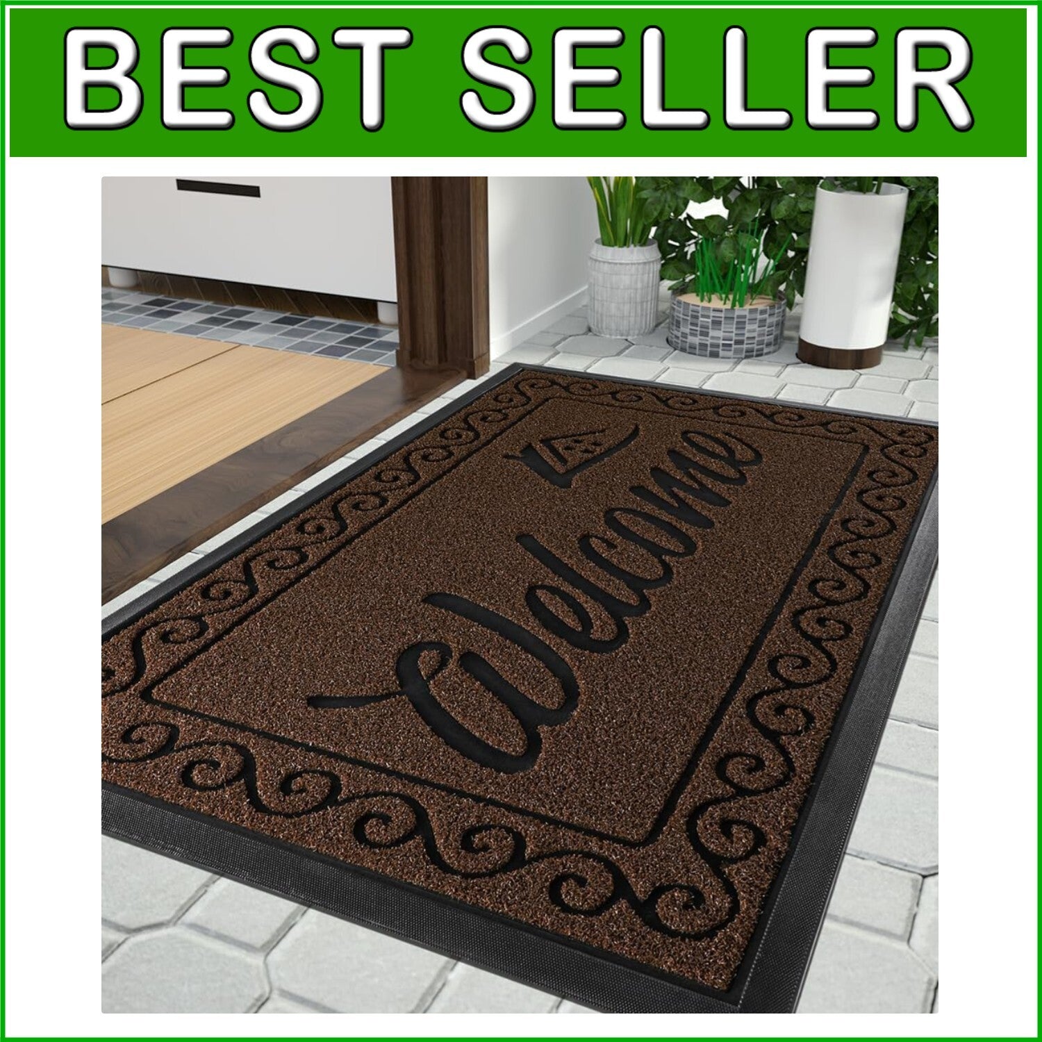 Elegant Striped Welcome Mat, 36x24 Inch Easy Clean for High Traffic Areas