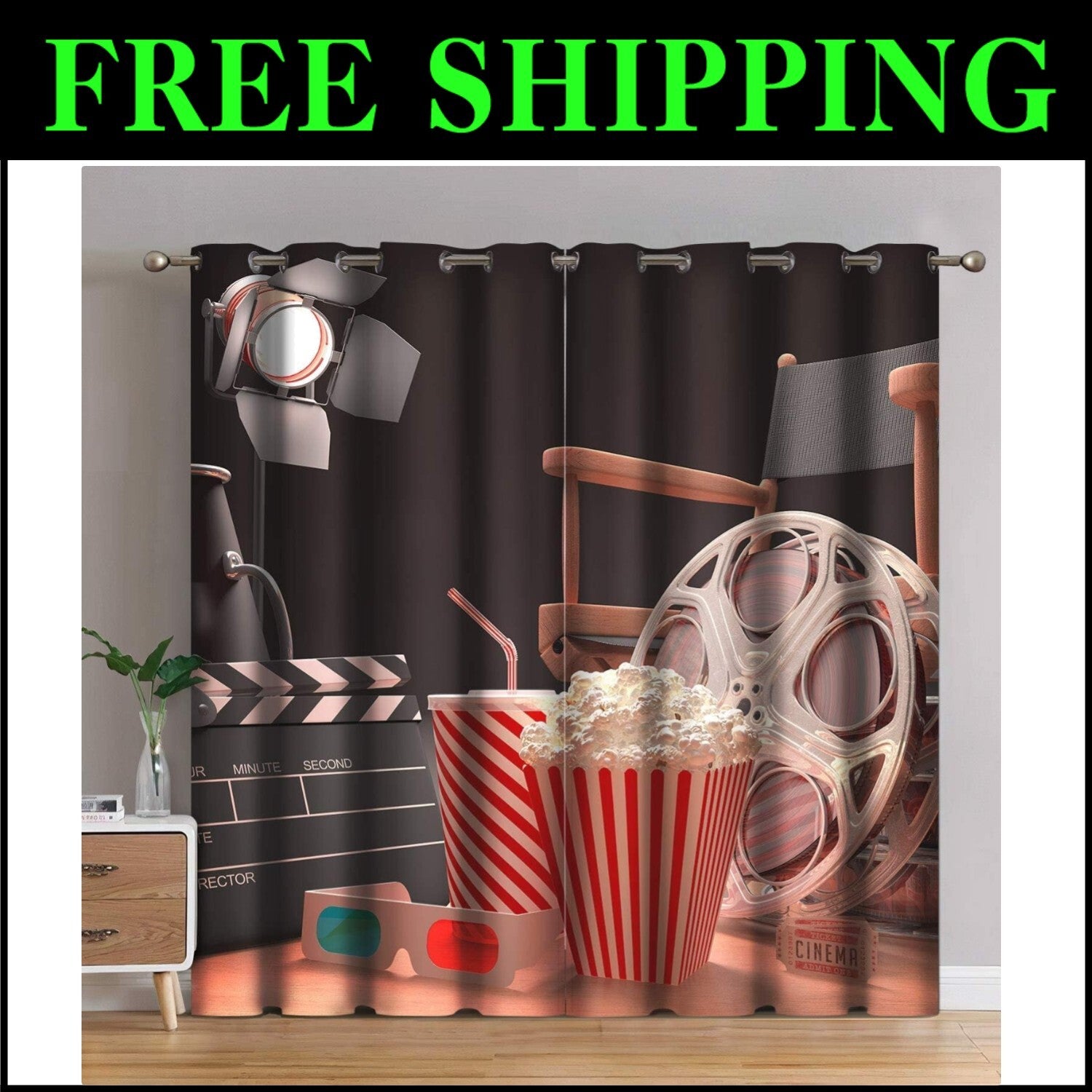 Machine Washable Blackout Drapes for Living Room - Movie Theme, 84" Length