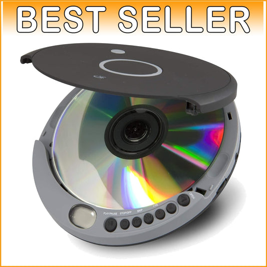Black Gray Personal CD Player with LCD Display and Stereo Earbuds Included
