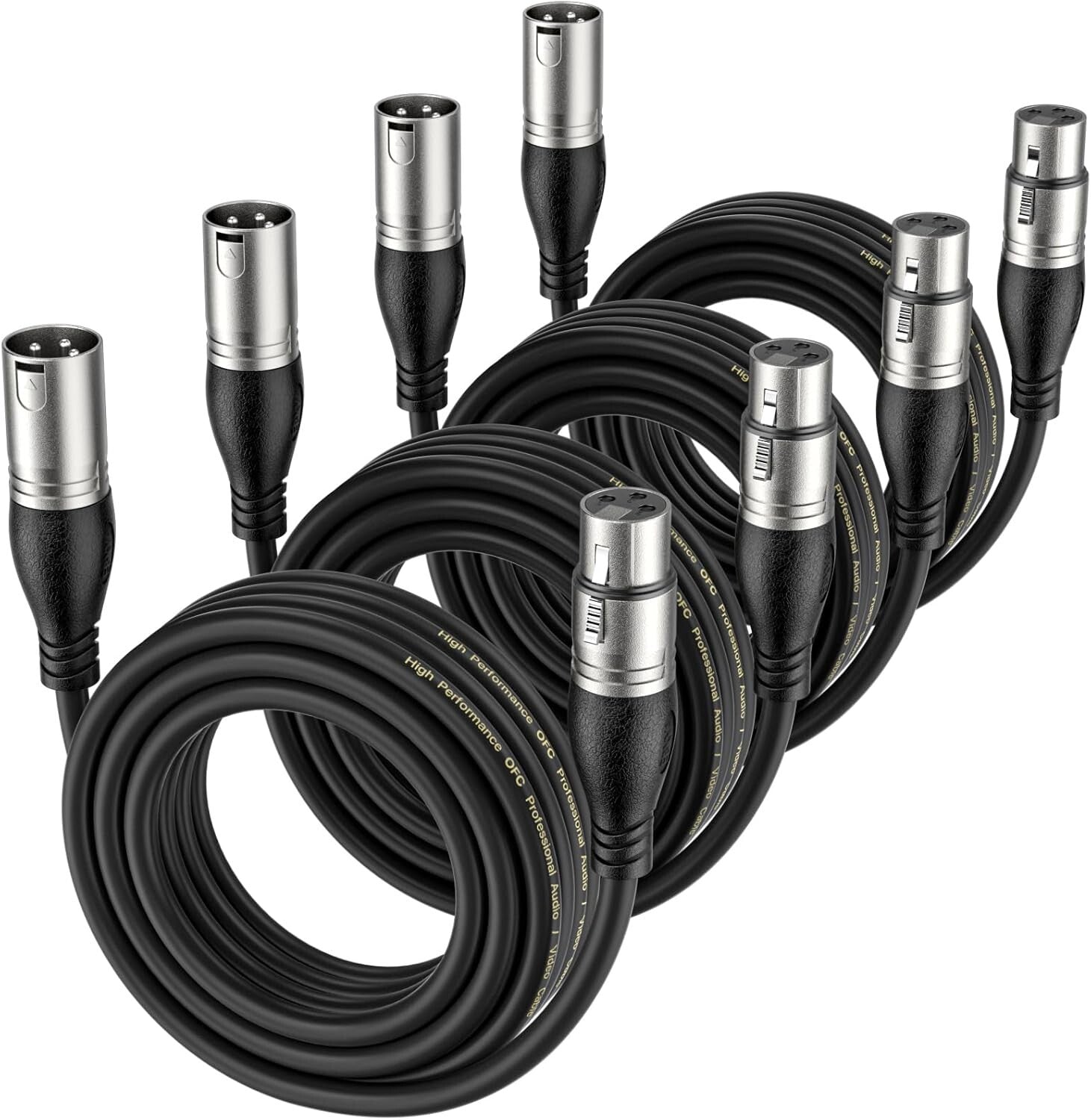 4-Pack 15ft Balanced XLR Audio Cables - Reliable Microphone & Speaker Connectors