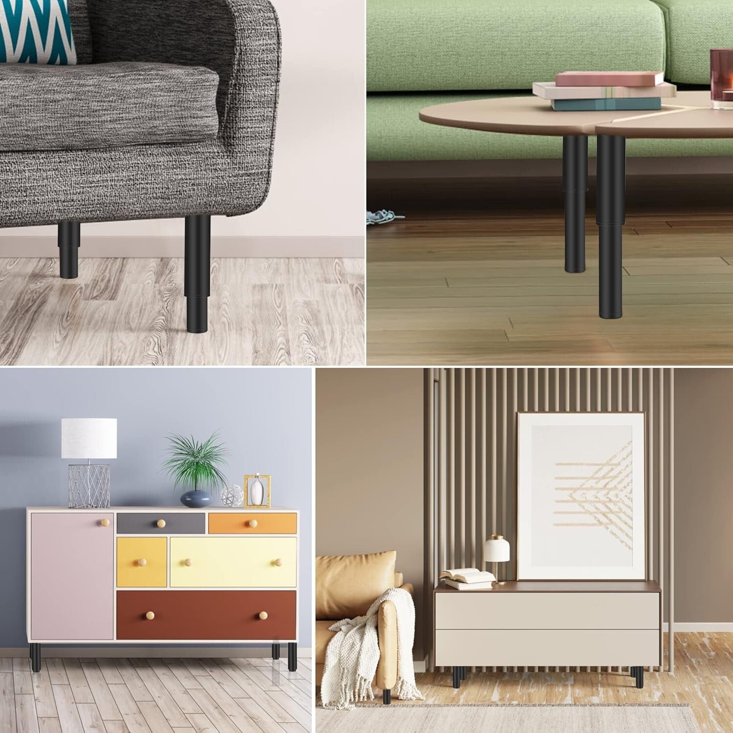 8 Heavy-Duty Adjustable Furniture Legs - Modern Black Metal Legs for Home Decor