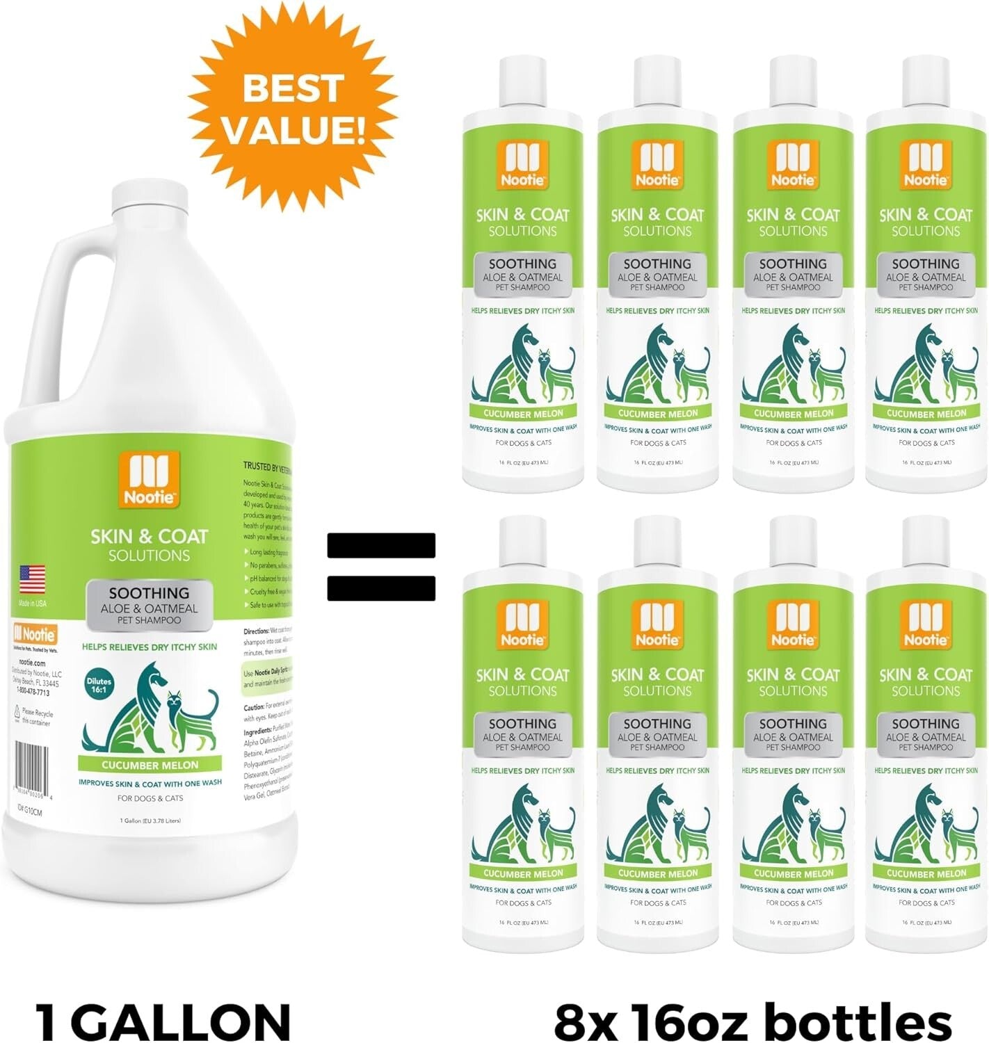 Vegan-Friendly Aloe & Oatmeal Shampoo for Dogs & Cats - 1 Gallon Cucumber Melon