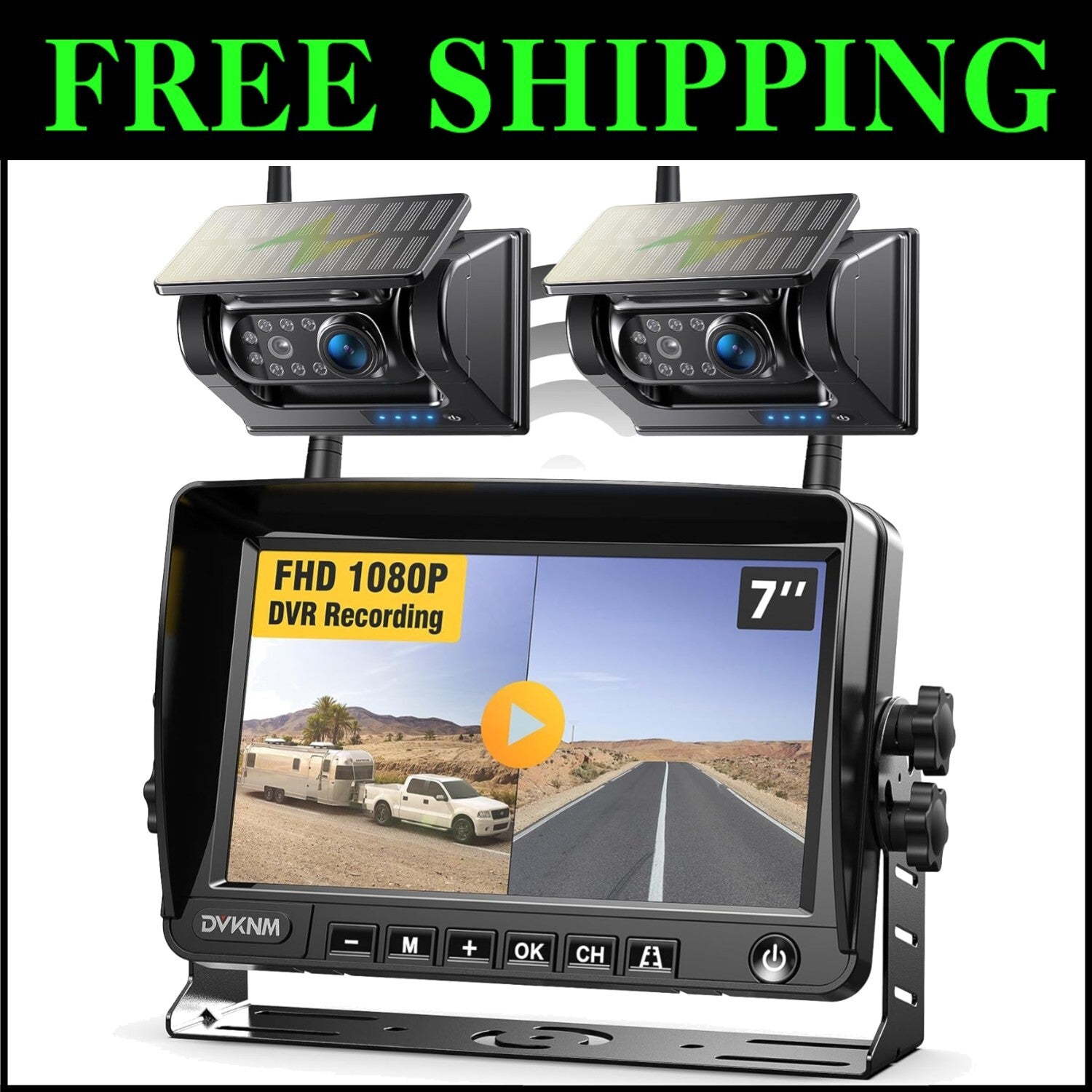 7-Inch Backup Camera System with HD1080P, Solar Charge, Easy 3-Min Installation