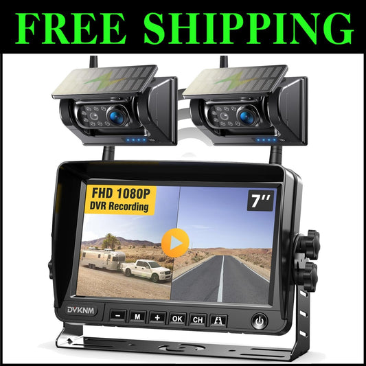 7-Inch Backup Camera System with HD1080P, Solar Charge, Easy 3-Min Installation
