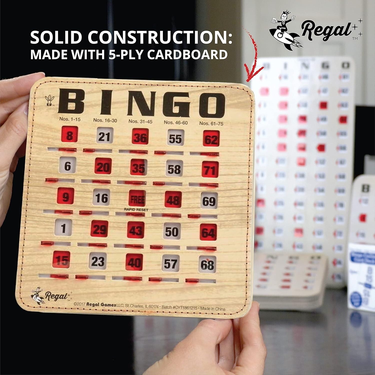 Durable Woodgrain Bingo Cards with Sliding Windows - Ideal for Family Gatherings