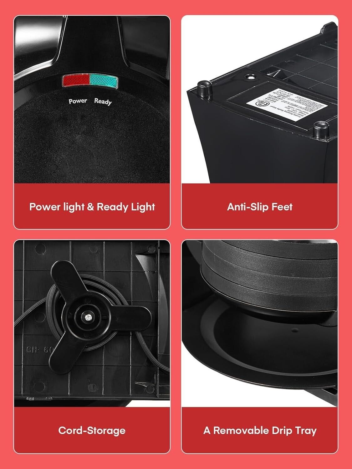 Double-Sided 180° Flip Waffle Maker - Nonstick Plates & Removable Drip Tray