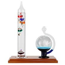 Load image into Gallery viewer, High Accuracy Galileo Thermometer &amp; Barometer with Wood Base - Perfect Gift Idea