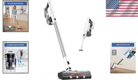 160W Cordless Vacuum with 1L Dustbin - Sleek Design & Eco-Friendly Cleaning
