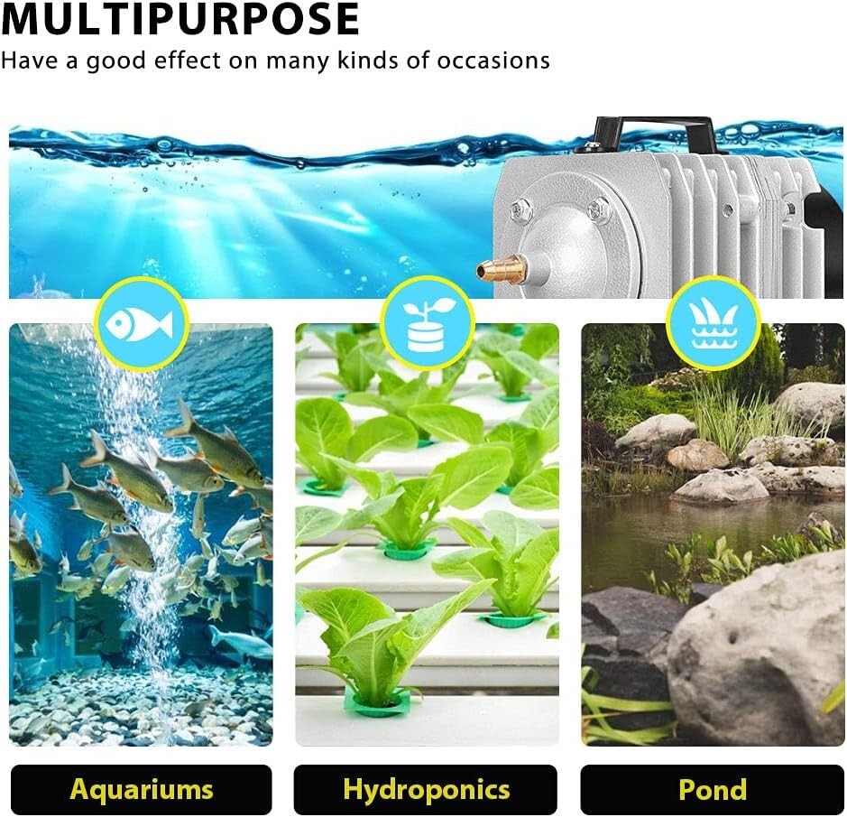 Durable 50W Electromagnetic Air Pump - 8 Outlets for Fish Tanks & Hydroponics