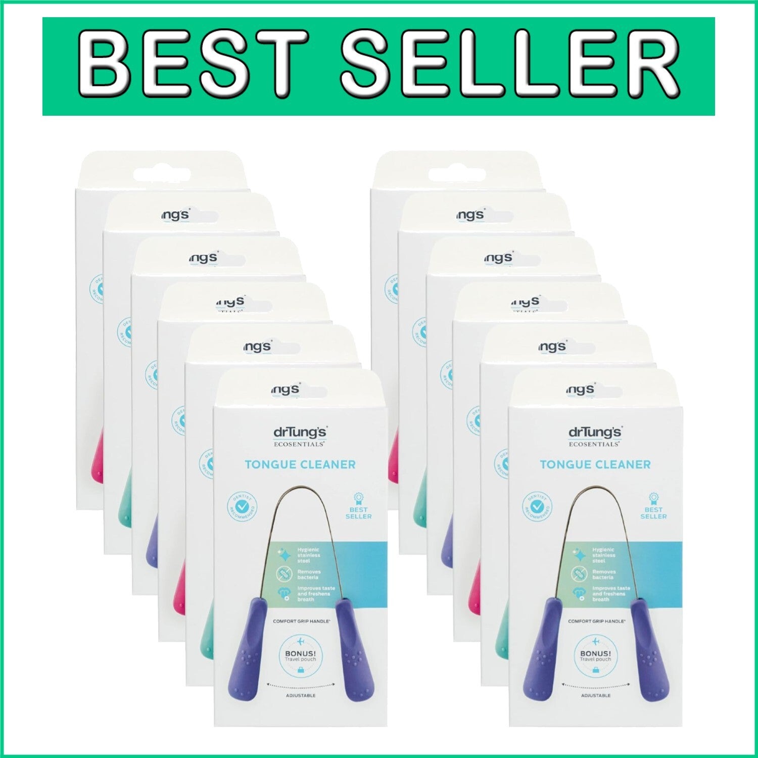 12-Pack Stainless Steel Tongue Scraper with Comfort Grip - Fresh Breath Solution