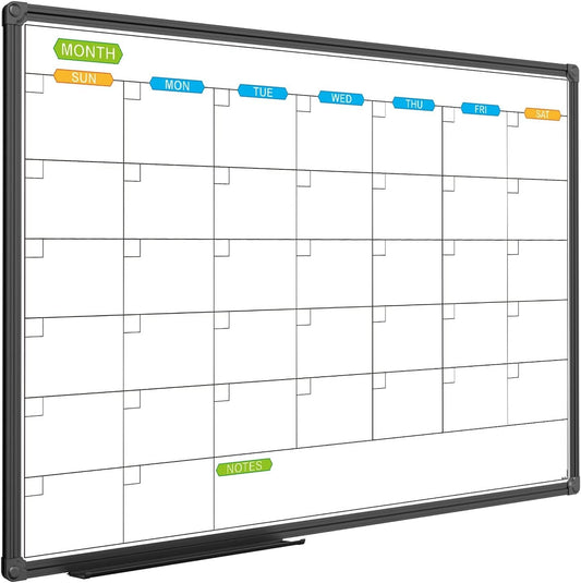 Elegant 36x24 Magnetic Whiteboard Calendar - Scratch-Resistant Aluminum Frame
