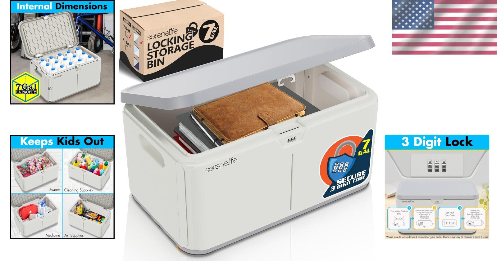 Modern 7-Gallon Lockable Storage Box with Combination Lock for Organized Living