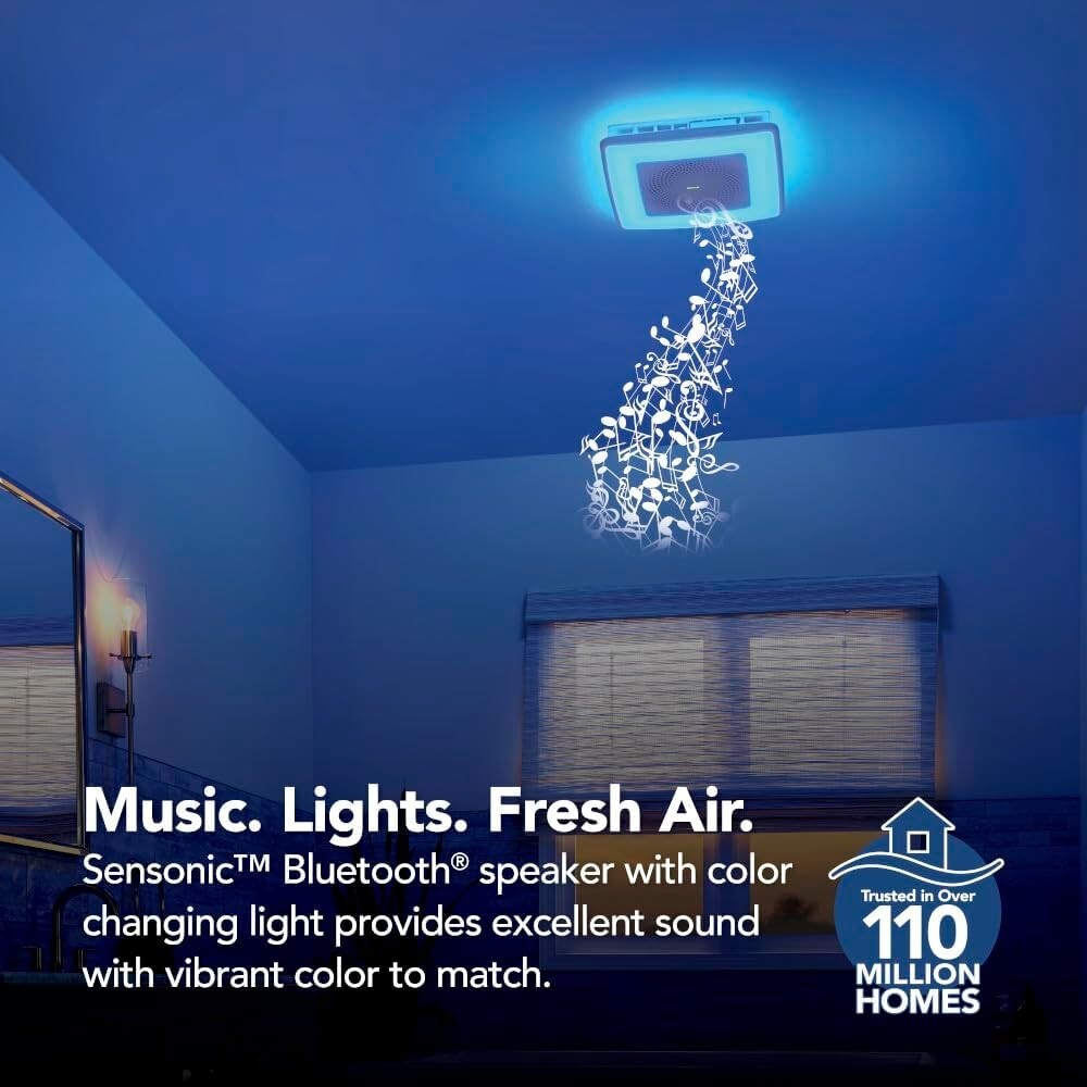 Ultra-Quiet Bathroom Exhaust Fan with Color LED Light & Bluetooth Speaker