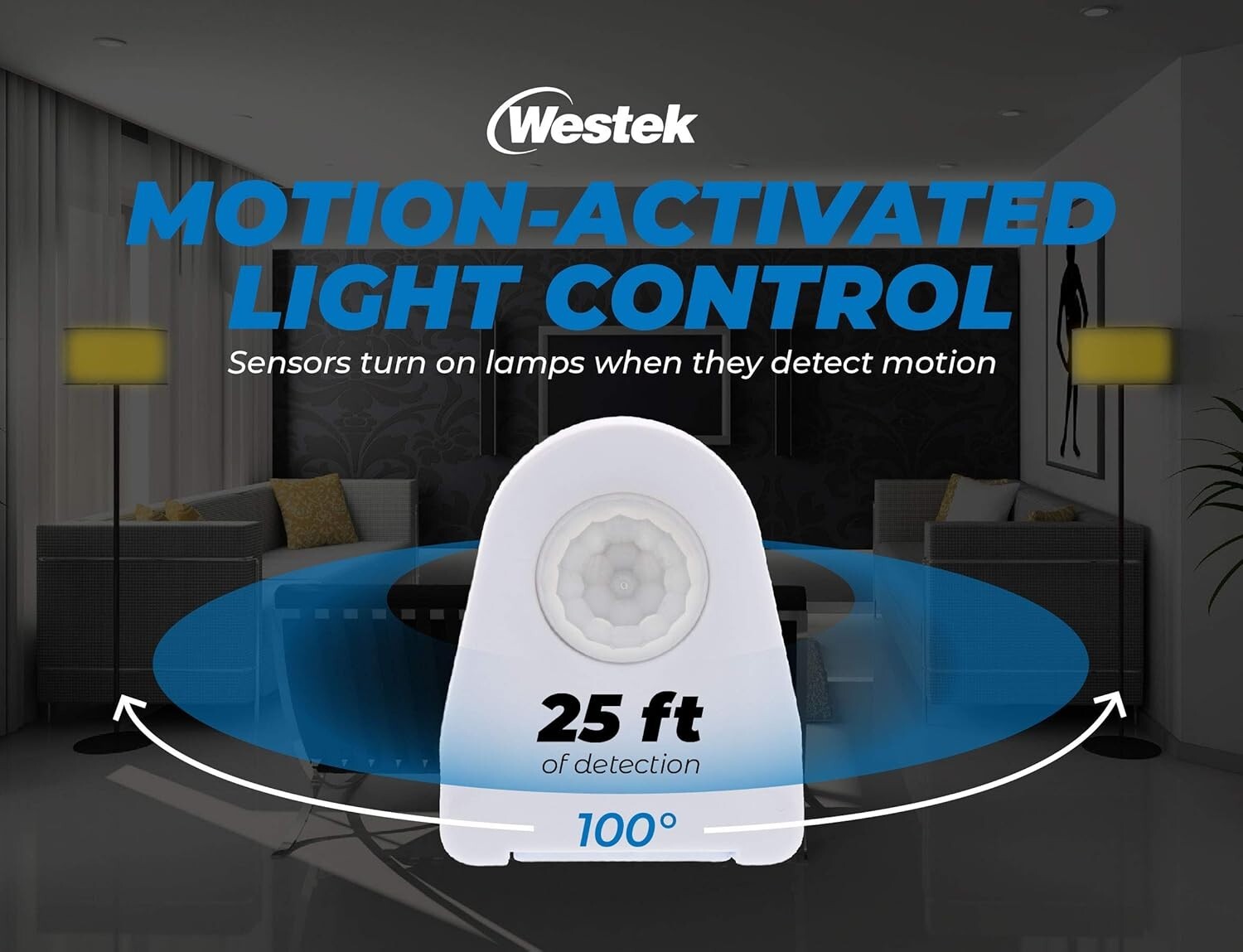 Easy Install Motion Sensor Light Control for Home - 2 Pack, 25ft Detection