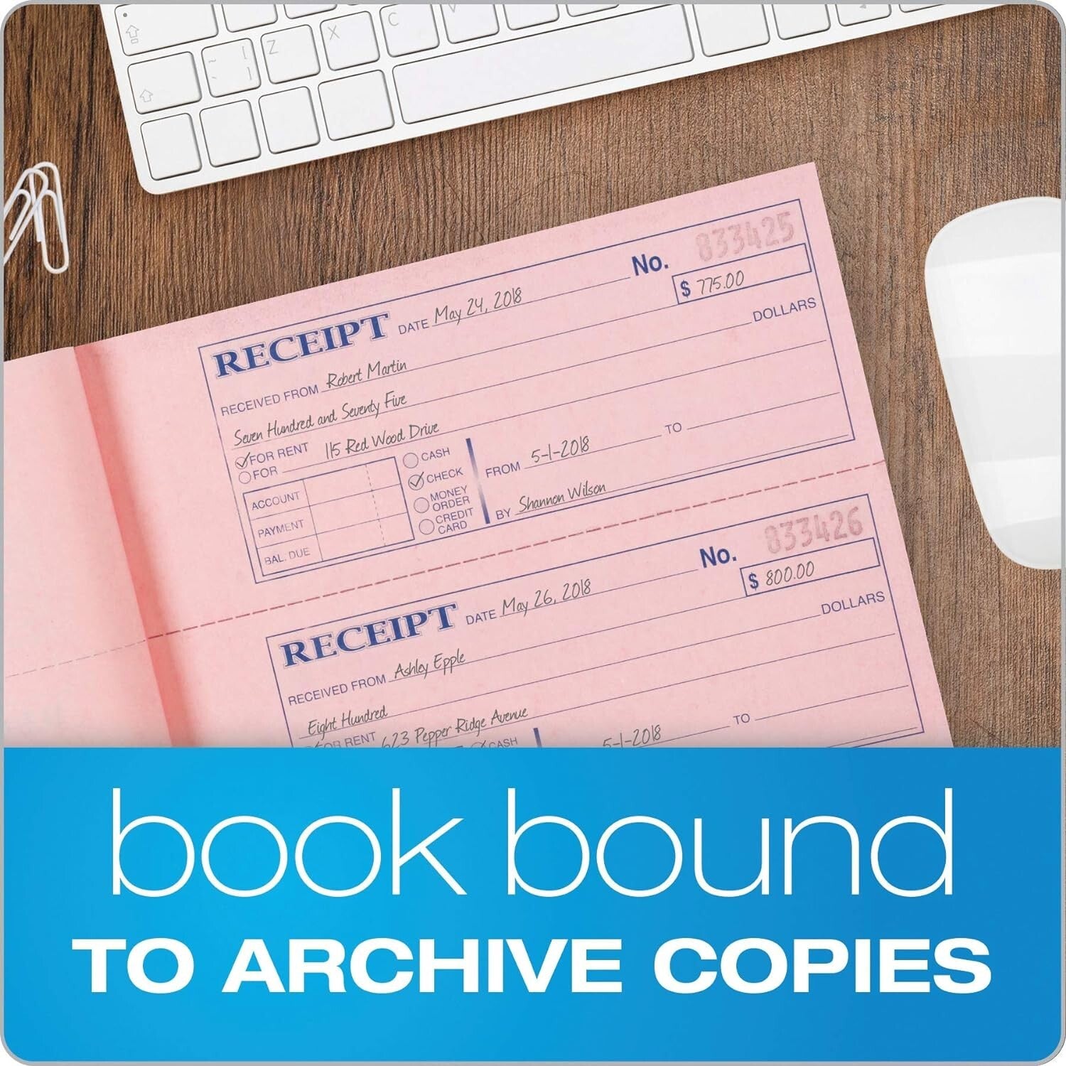 Durable 3-Part Carbonless Rent Receipt Books - 5-Pack with Wraparound Cover