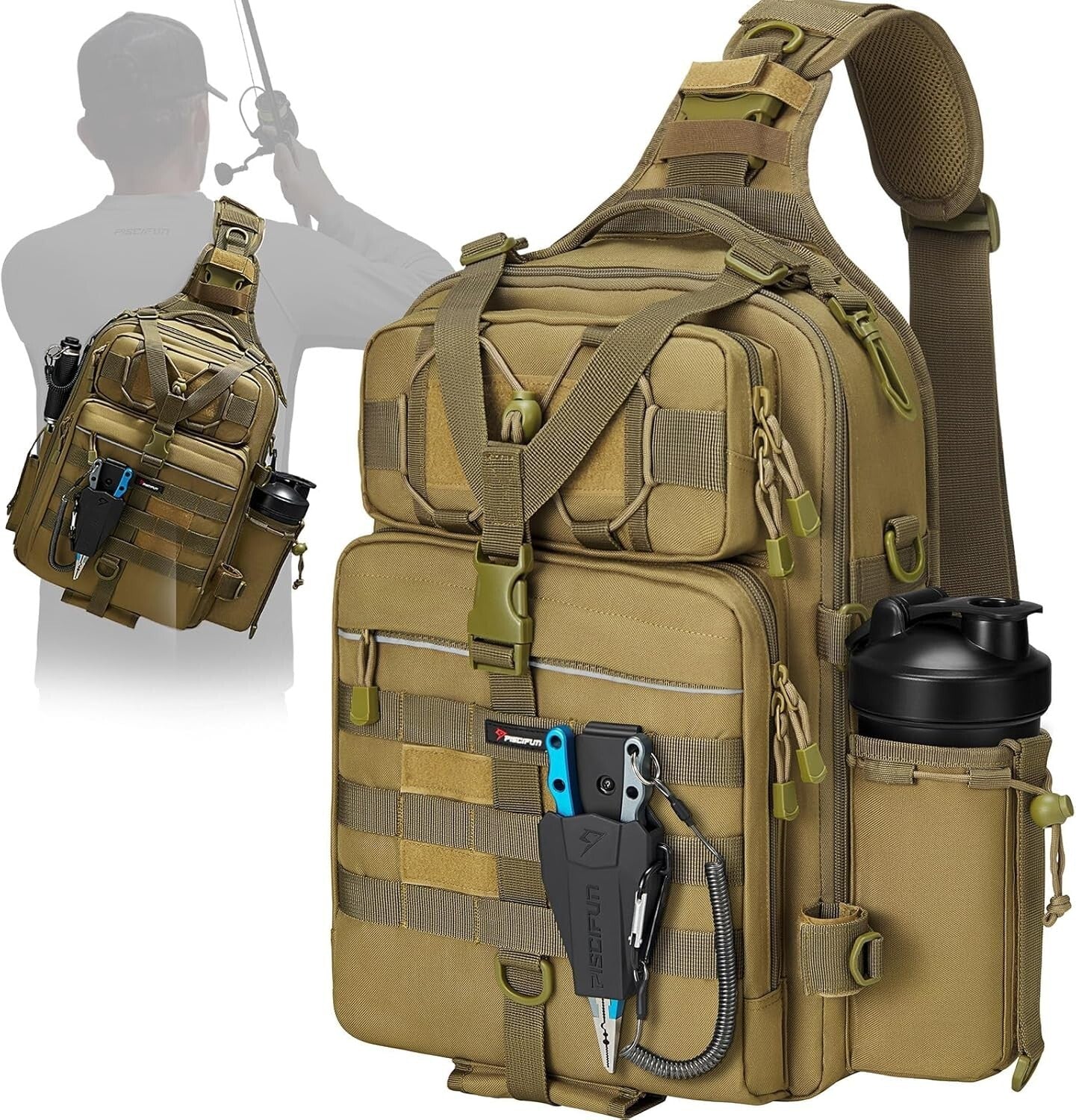 Water-Resistant Fishing Tackle Bag with Adjustable Sling for Outdoor Adventures