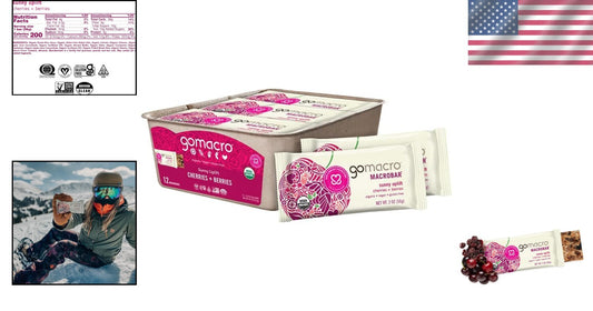 Certified Organic Vegan Snack Bars - Cherries + Berries Flavor, Pack of 12