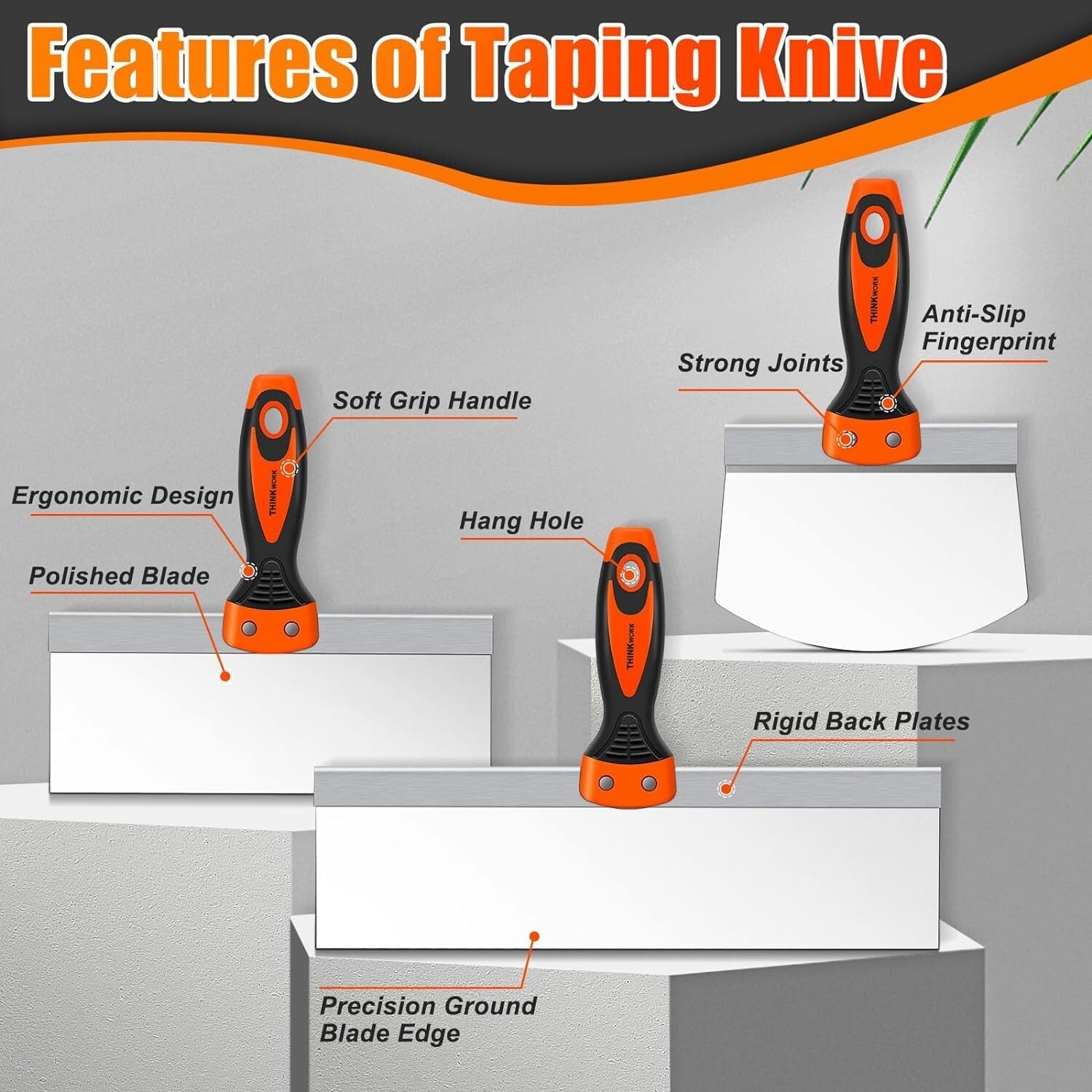 Premium Drywall Tool Kit: 10 Stainless Steel Knives, Mud Pan & Scoop Included