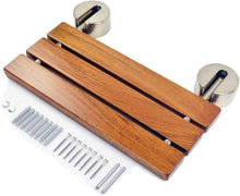 Load image into Gallery viewer, Modern Shower Seat with Brushed Stainless Steel - Space-Saving Teak Wood Design
