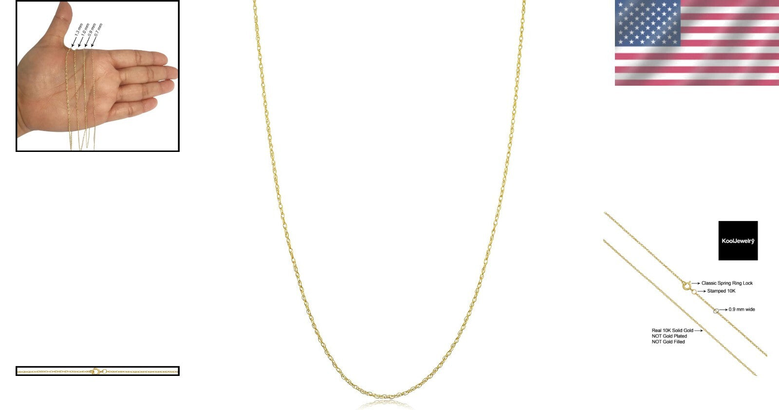 Elegant 10k Yellow Gold Rope Chain Necklace - Lightweight & Tarnish-Proof, 18"