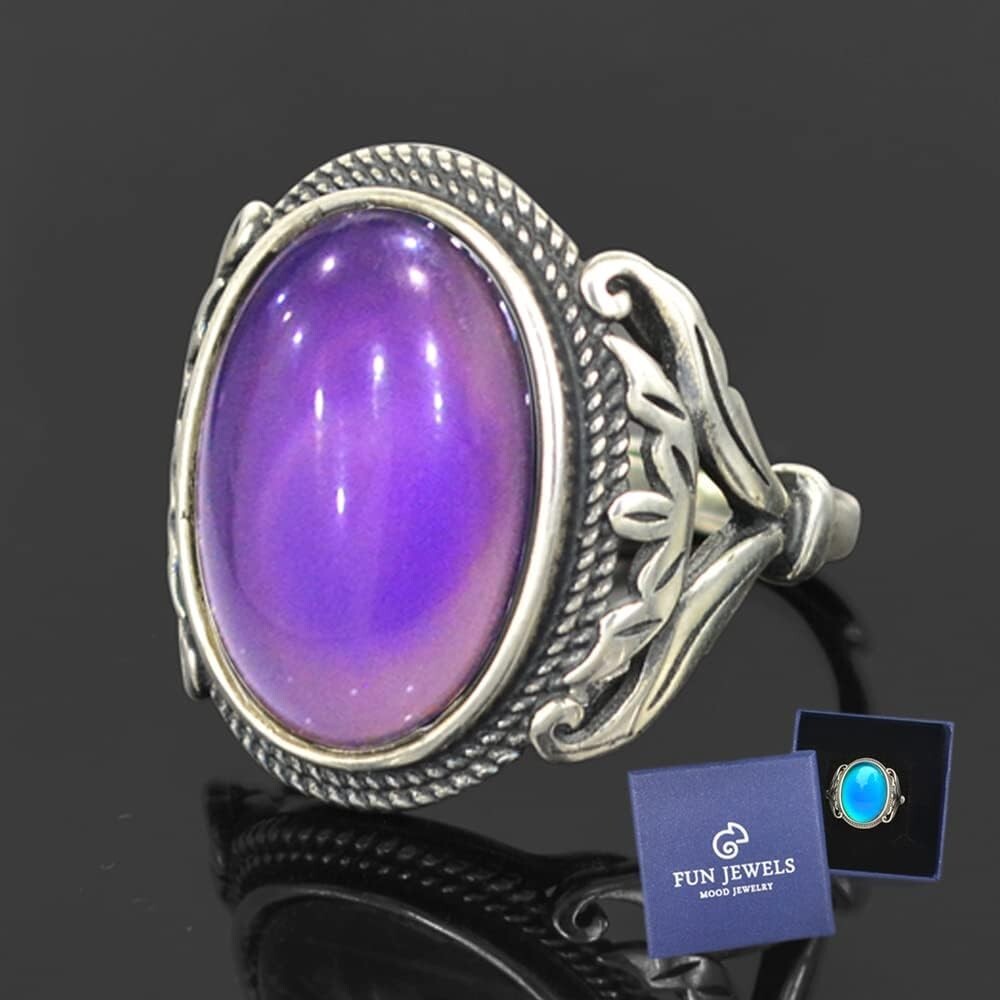 Adjustable Burnished Sterling Silver Mood Ring - Antique Style Statement Jewelry