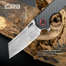Load image into Gallery viewer, Stylish Rose Damascus Folding Knife with Cleaver Blade and Carbon Fiber Grip