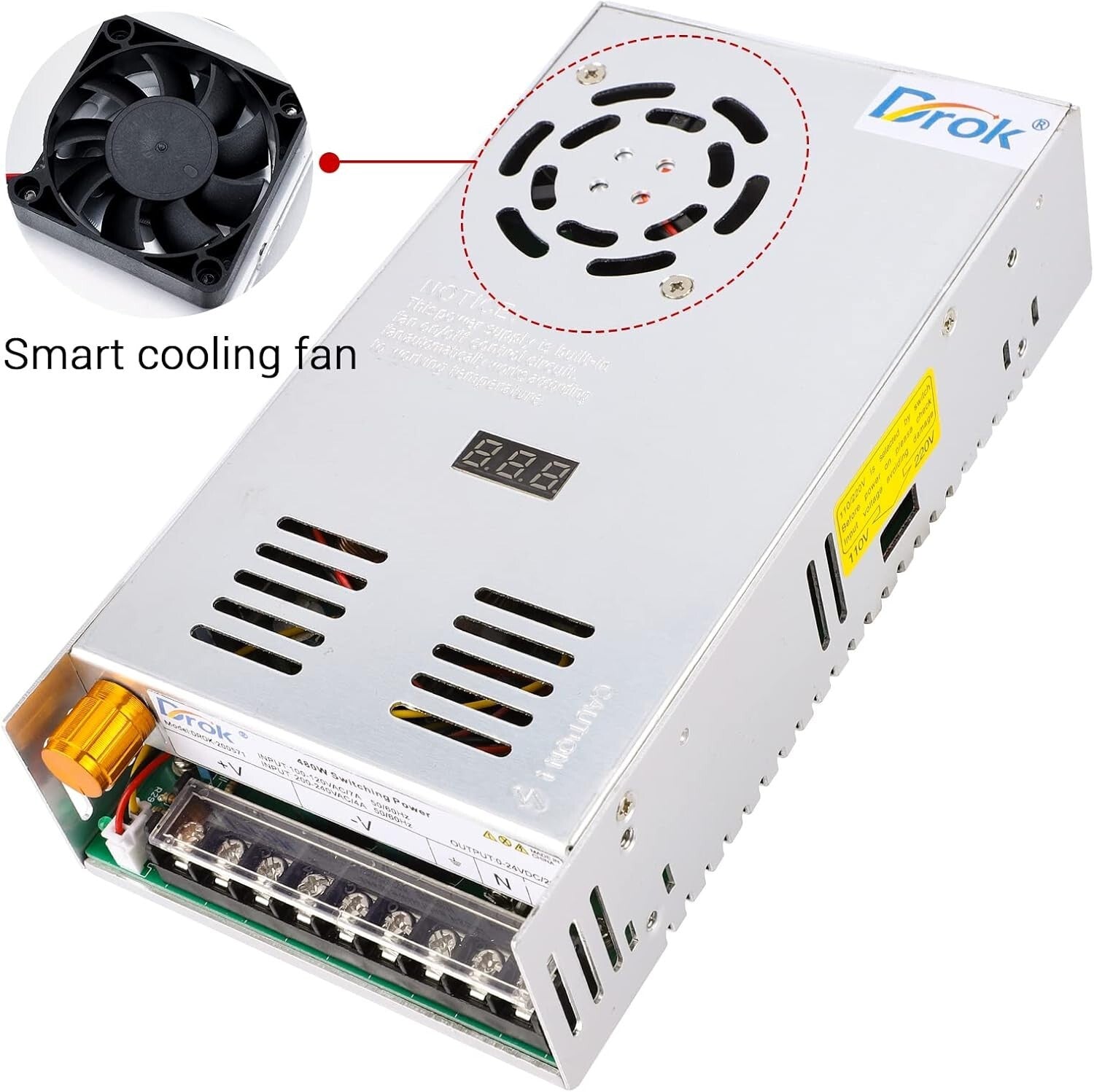 Adjustable 24V Power Supply - AC 110V/220V to DC 0-24V, 20A with LED Display