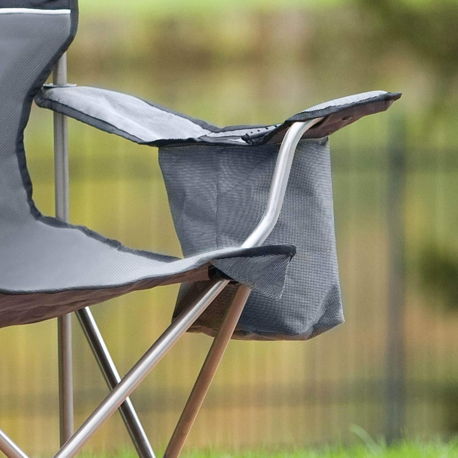 Spacious Outdoor Quad Chair with Cushioned Back & Integrated Cooler - Grey/Black