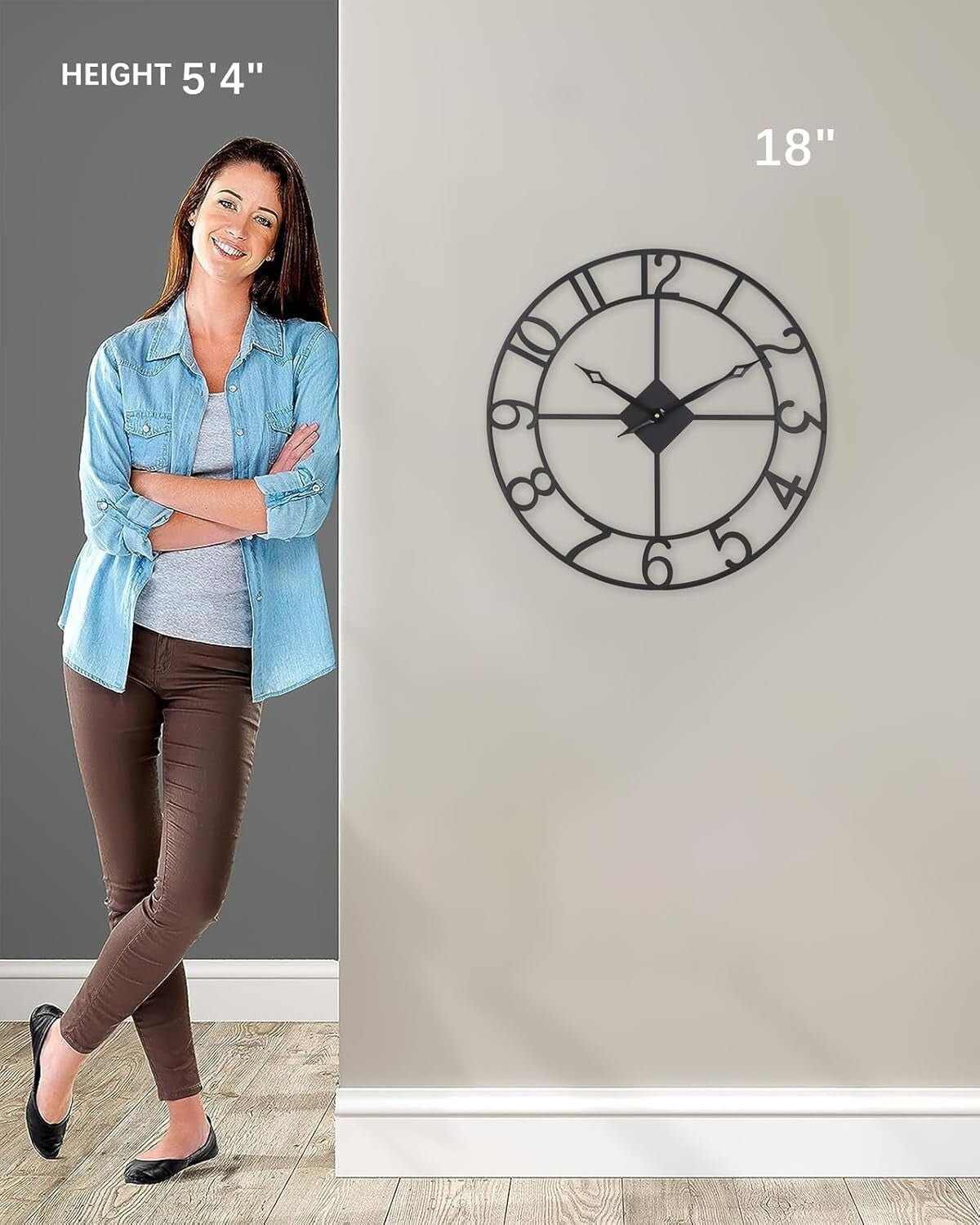 Large 18-Inch Battery Operated Silent Clock for Living Room, Kitchen & Patio