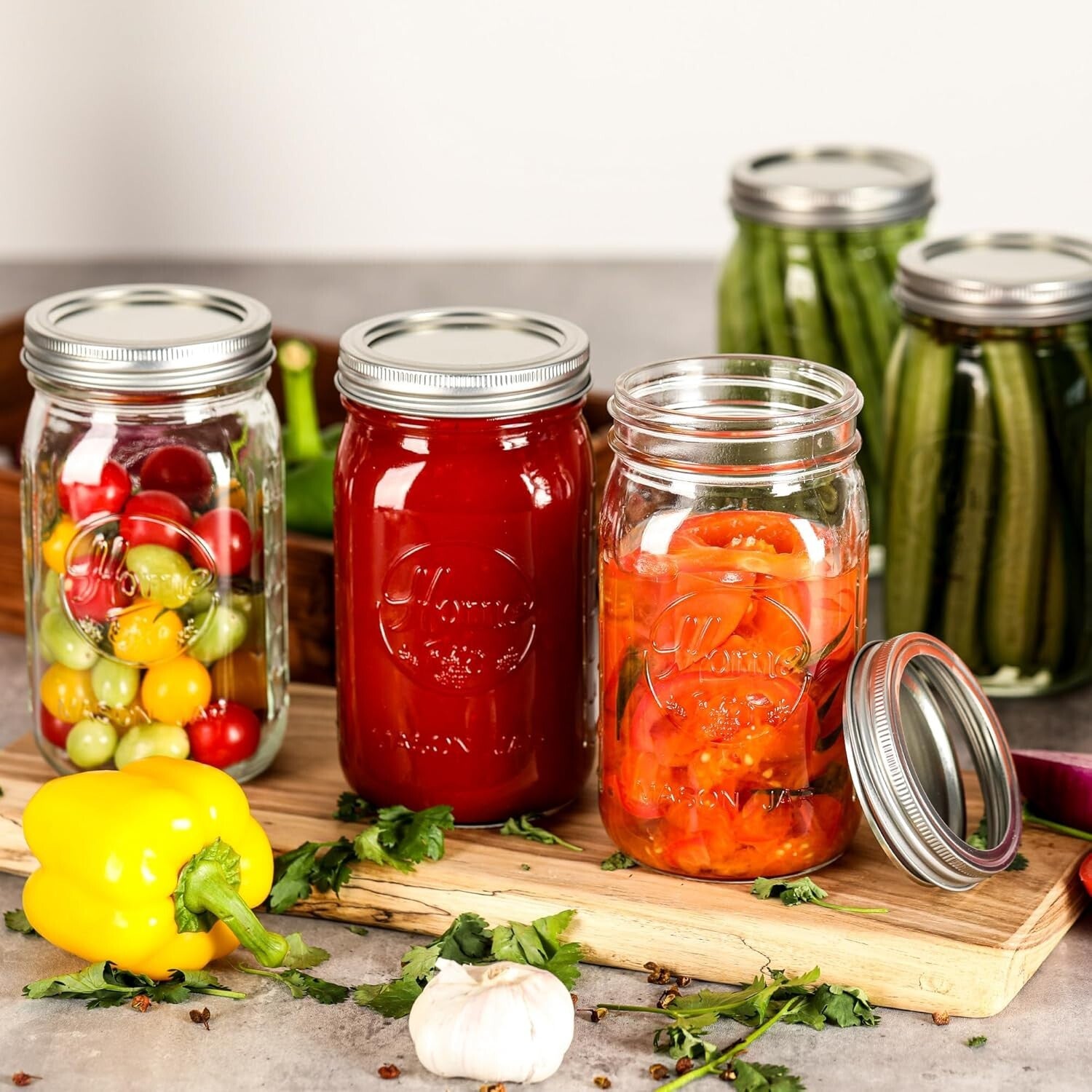 Clear Glass Mason Jars - 12 Pack 32 oz for Leafy Greens, Canning & Kitchen Decor