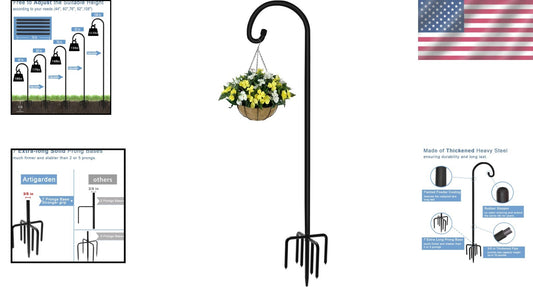 Elegant 108-Inch Shepherd Hook for Bird Feeders and Wedding Decor - Matte Black
